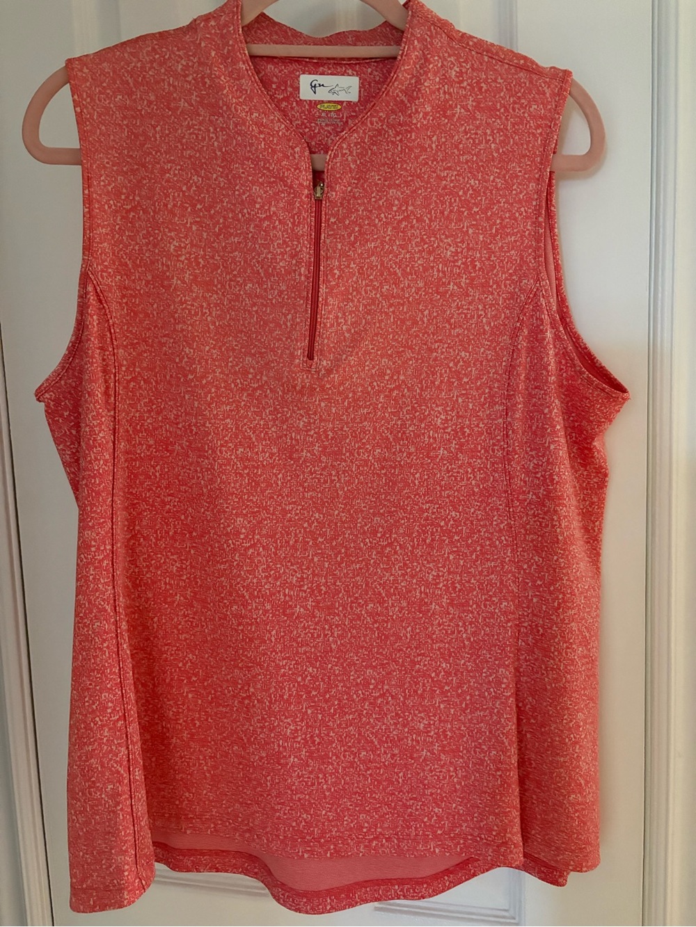 Greg Norman Coral Heathered Sleeveless Zip Golf Tank